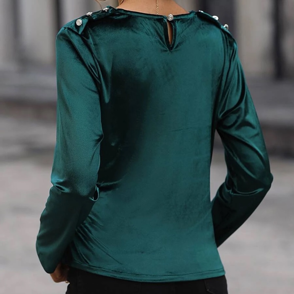 Luxe Button Ruched Satin Blouse - Picture 3 of 4
